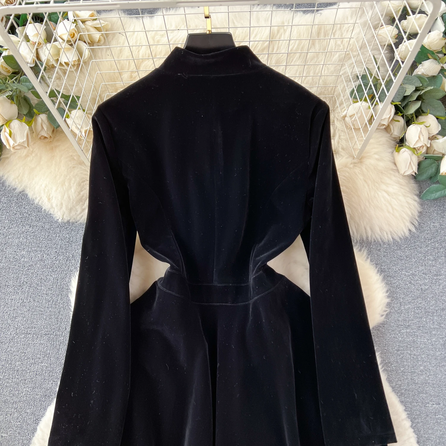 Chic vintage velours à manches longues bouton élégant fée fête mode coréenne automne femmes vêtements