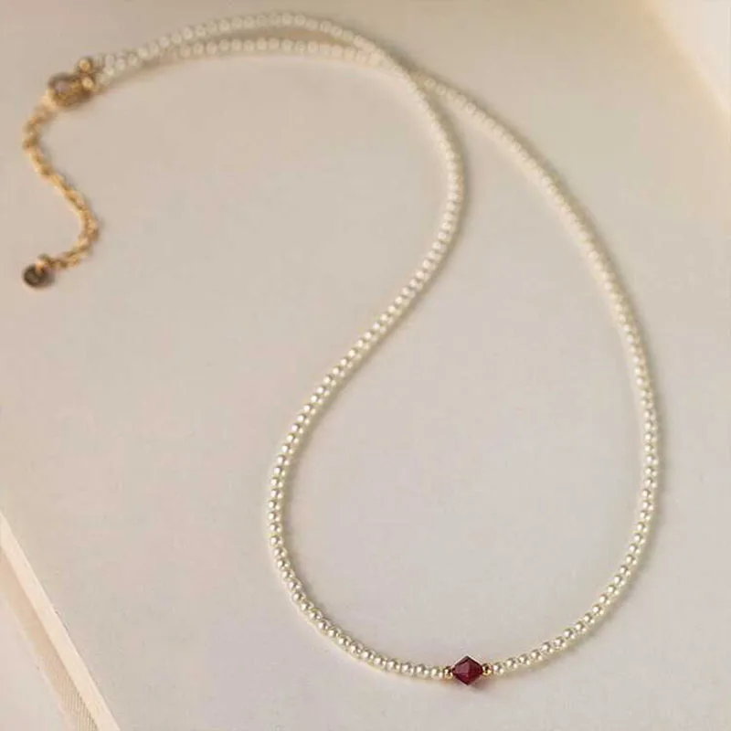 

Pearl Necklace Bracelet Women Red Crystal Classic Bead Jewelry Premium Luxury Clavicle Chain Trendy Choker Party Gift