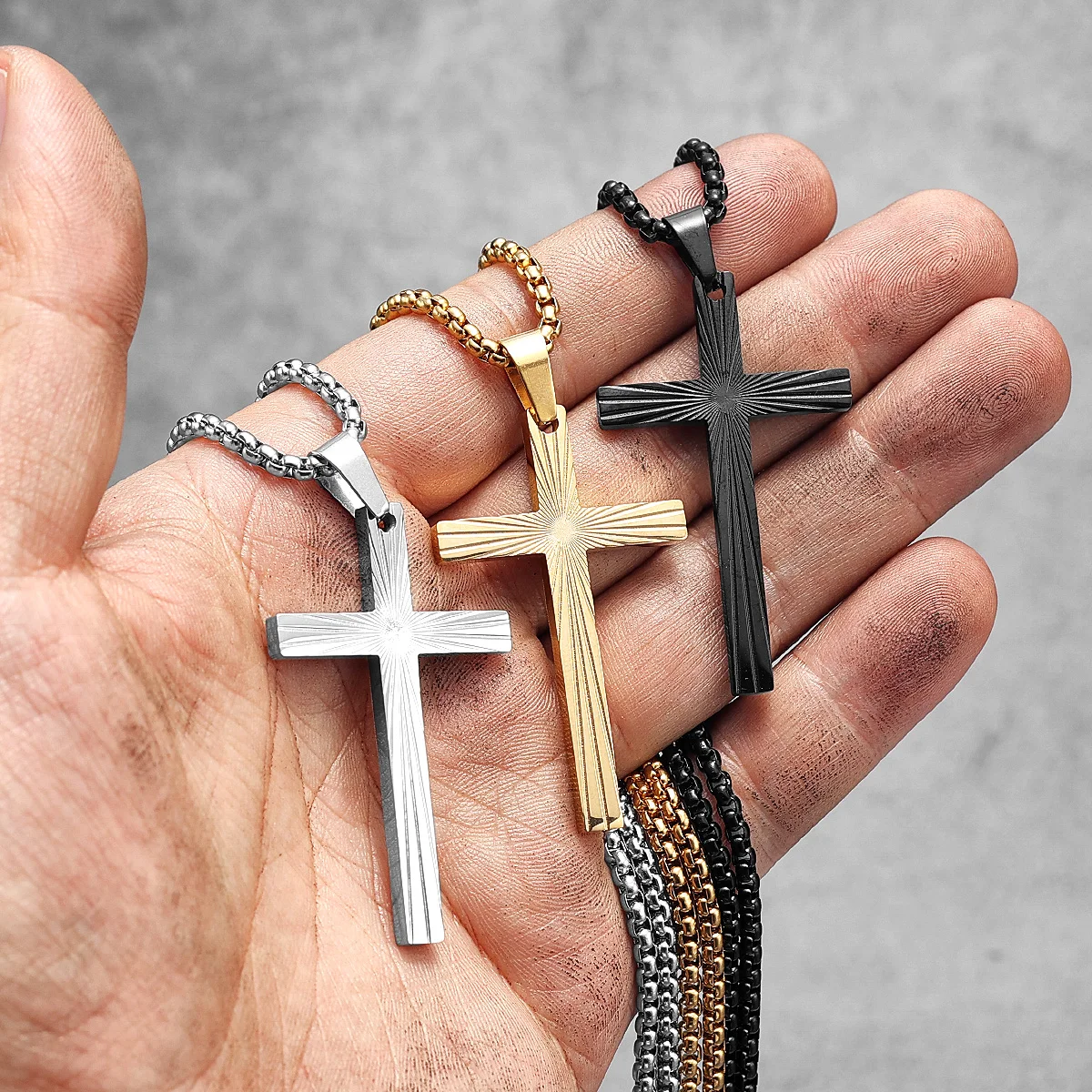 Refract Light Cross Stainless Steel Men Women Necklaces Pendants Chain Amulet Punk Trendy Jewelry Creativity Gift Wholesale