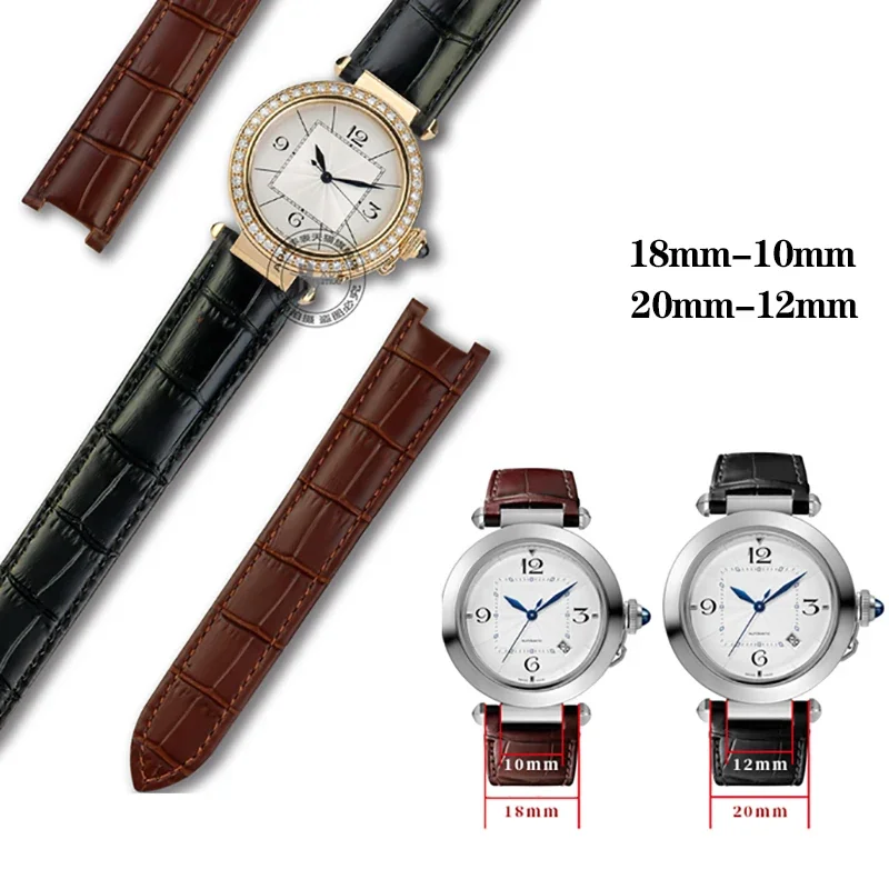 

Cowhide Leather Strap Concave 18*10mm 20*12mm Brown Black Calfskin Bracelet Folding Buckle For Cartier PASHA W3108 Watchband