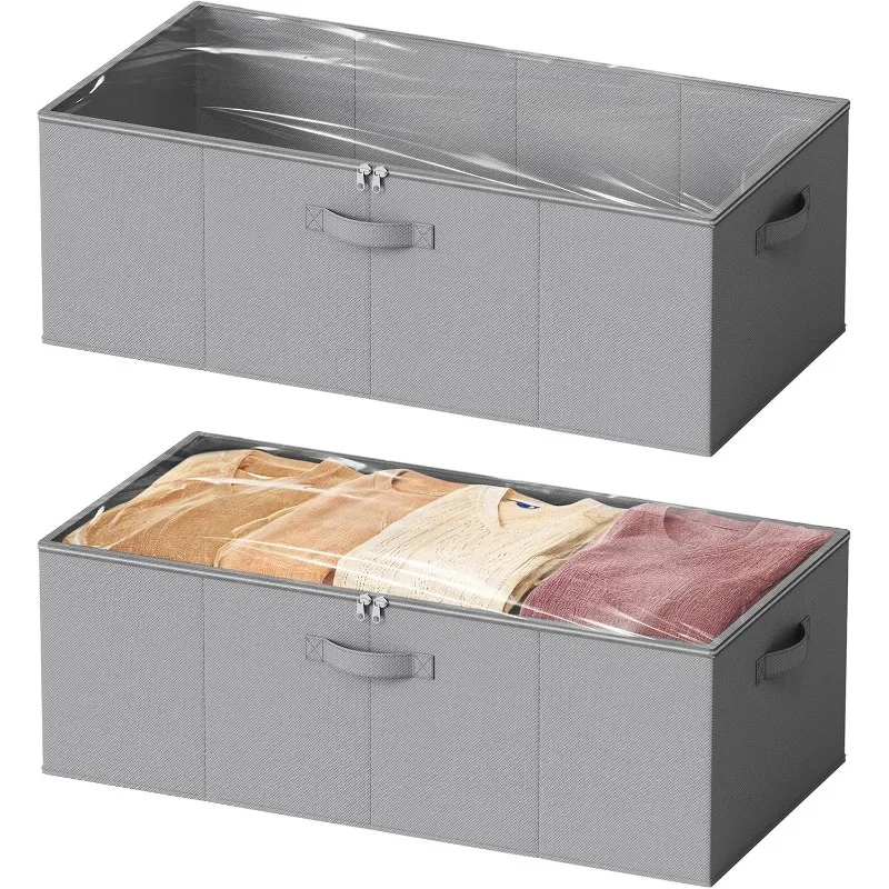 

2 Pack 10" High Under Bed Storage Containers, Large Underbed Storage Organizer Bins with Lids for Bedroom, Dorm, Clothe