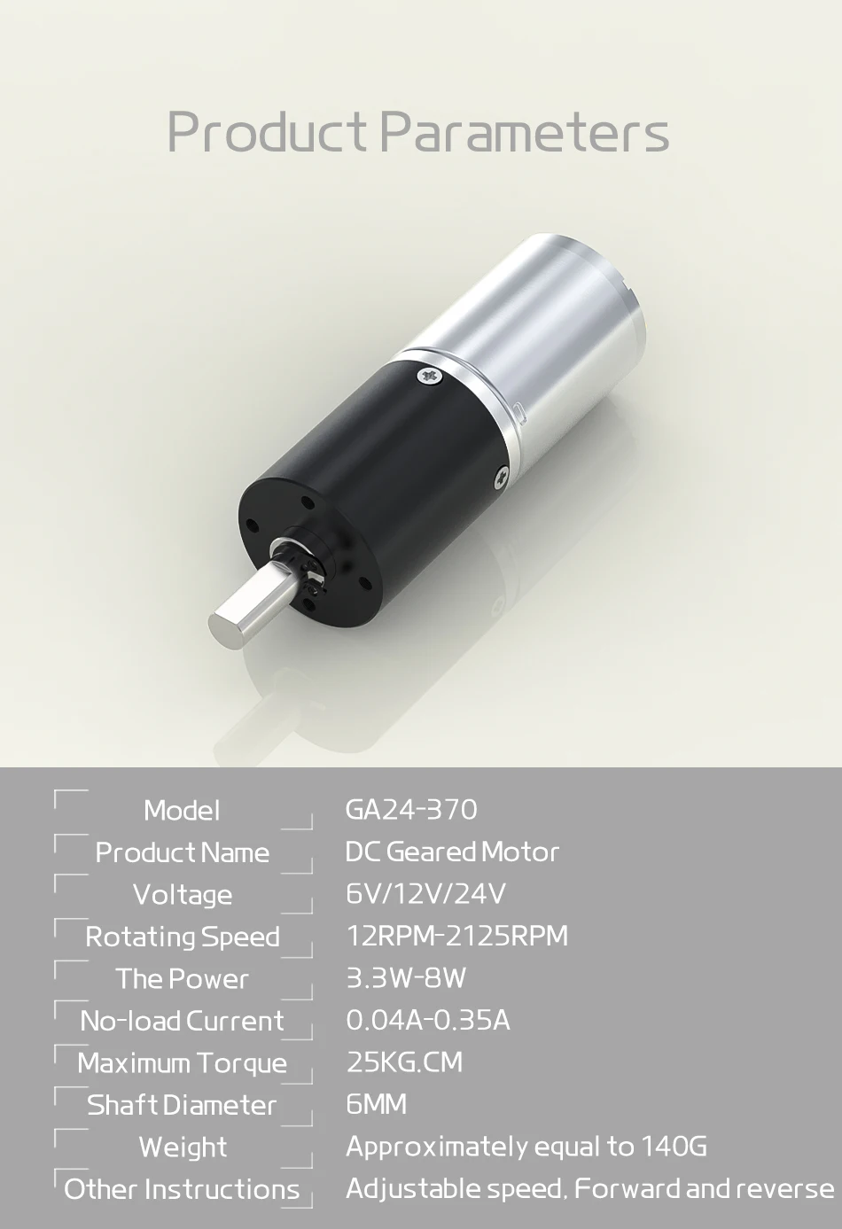 GA24Y-370 Miniatur-Planetengetriebemotor 6V12v24V Geschwindigkeitsregelung Vorwärts und Rückwärts 17RPM-2125RPM Untersetzungsgetriebe Kleiner Motor – Detail 16
