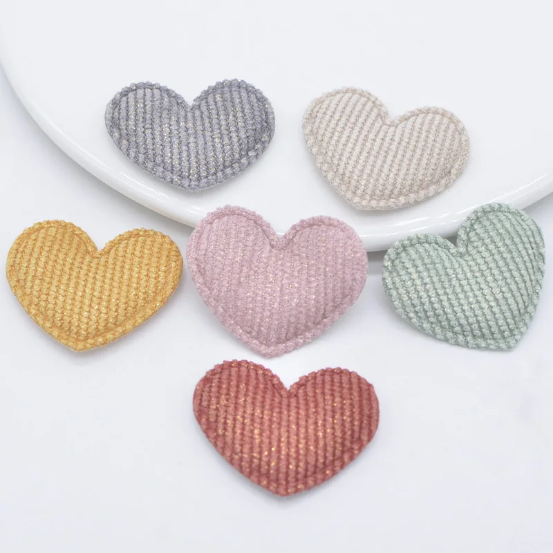 100Pcs 3.5*3CM Padded Heart Applique for DIY Headwear Hair Clips Accessories Handmade Clothes Hat Ornament Patches