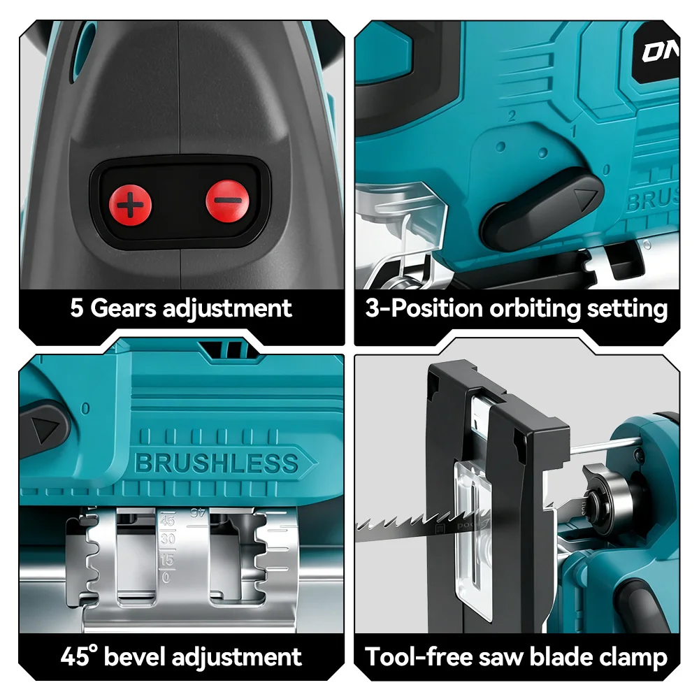 ONEVAN 26mm 3500RPM Bürstenlose Elektrische Stichsäge 1000W Multifunktions-Holzbearbeitungswerkzeug mit 3 variablen Geschwindigkeitsstufen für Makita 18V Akku – Detail 7