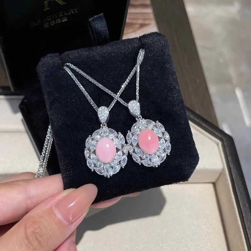 Marine Eye Diamond Synthetic Rouge Powder Conch Shell Necklace Set Luxury Stud Earrings AAA Diamond Women's Engagement Jewelry