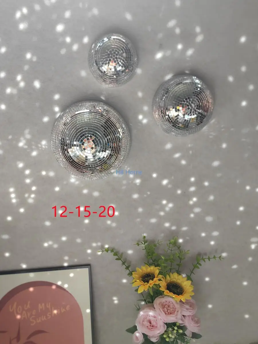Glittery Disco Ball Mirrored Designs Wall Metallic Home Decor Mirror Ball Decoration Wedding Disco Ball Semicircle Home Wall Art