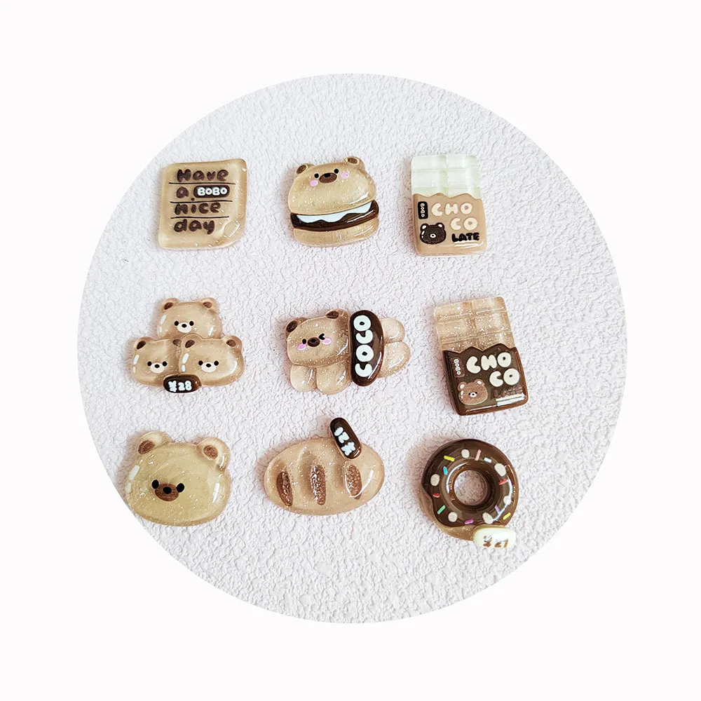 Kawaii Brown Bear Donut Bread Flat Back Charms Creative Slime Accessories Hairclip Keychain Decoration Craft