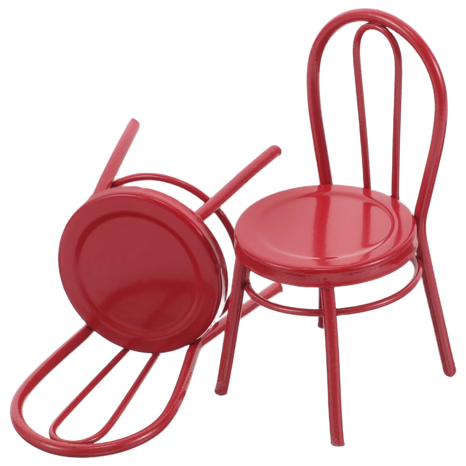 

2Pcs Mini Red Metal Chair 1:12 Scale Dollhouse Dining Furniture Versatile Use in Kitchen Living Room Kindergarten Decor
