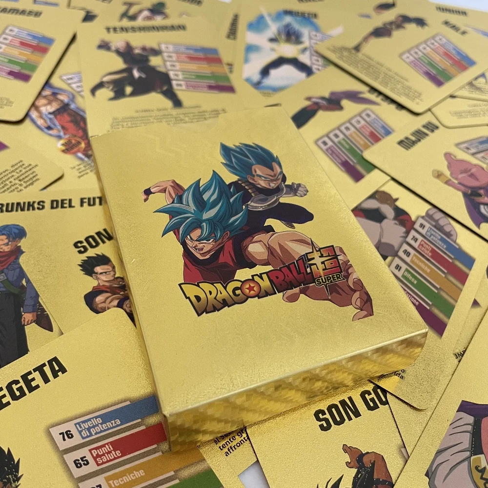 Nuevo juego de cartas de batalla de Dragon Ball Son Goku Vegeta, juego de cartas en inglés, coleccionista de juegos de póker dorado, tarjeta de batalla de mesa, regalo para niños