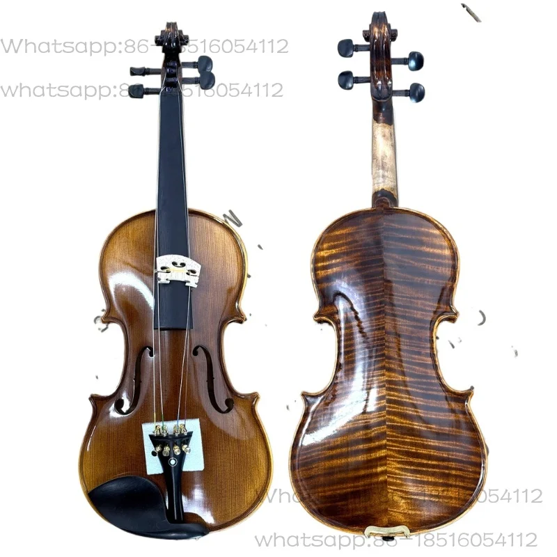 4//4 Violin with Handmade Oil-Based Varnish, Natural Flame Pattern, Selected Air-Dried Spruce Wood over 10 Years Old,