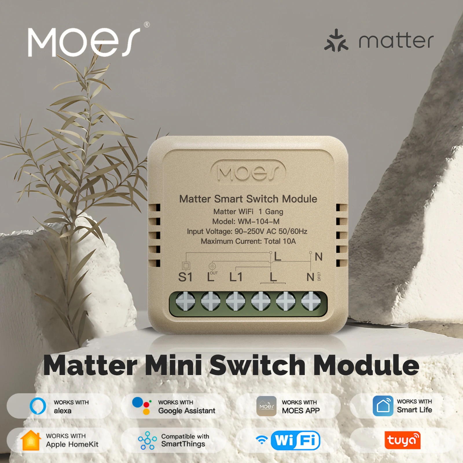 

MOES Tuya WiFi Matter Mini Smart Switch Module Relay Timer Home Automation App Remote Control Work With Alexa Google Home Apple