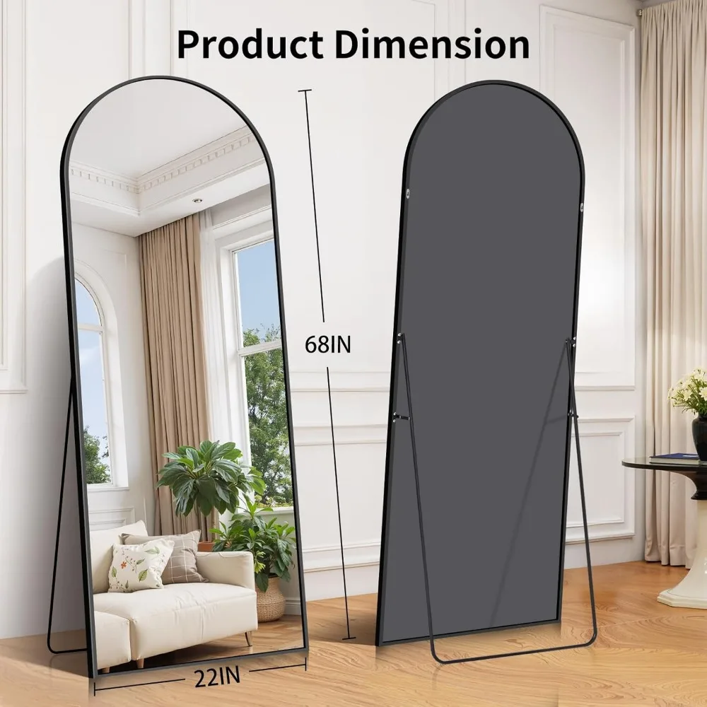 Espelho de comprimento total de chão, moldura de alumínio preto 68x22, autônomo e montado na parede, espelho de corpo grande para decoração de casa