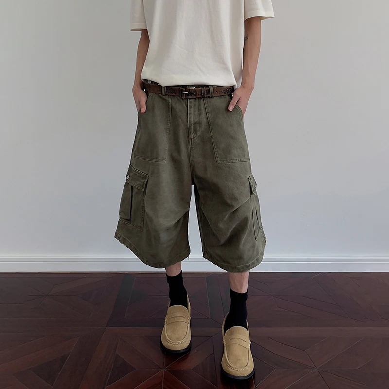 Luzhen bonito baggy multi bolsos decorar shorts de carga 2025 verão cor sólida homens na moda rua casual calças cortadas jy2078