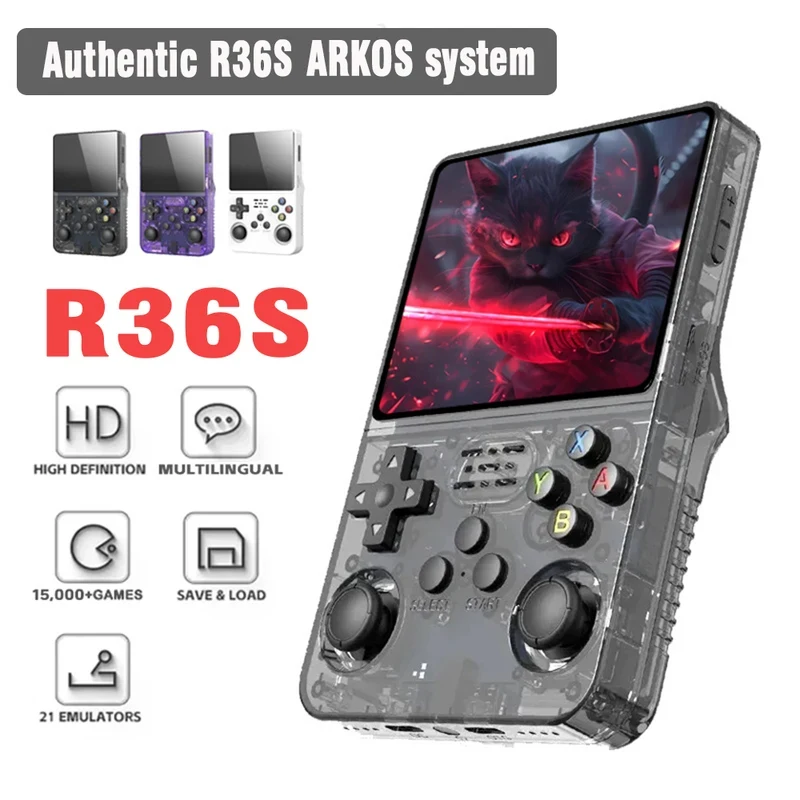 ARKOS R36S Retro Handheld Game Console Linux System 3.5-inch IPS Screen Video Player 64GB Portable Handheld Game Console