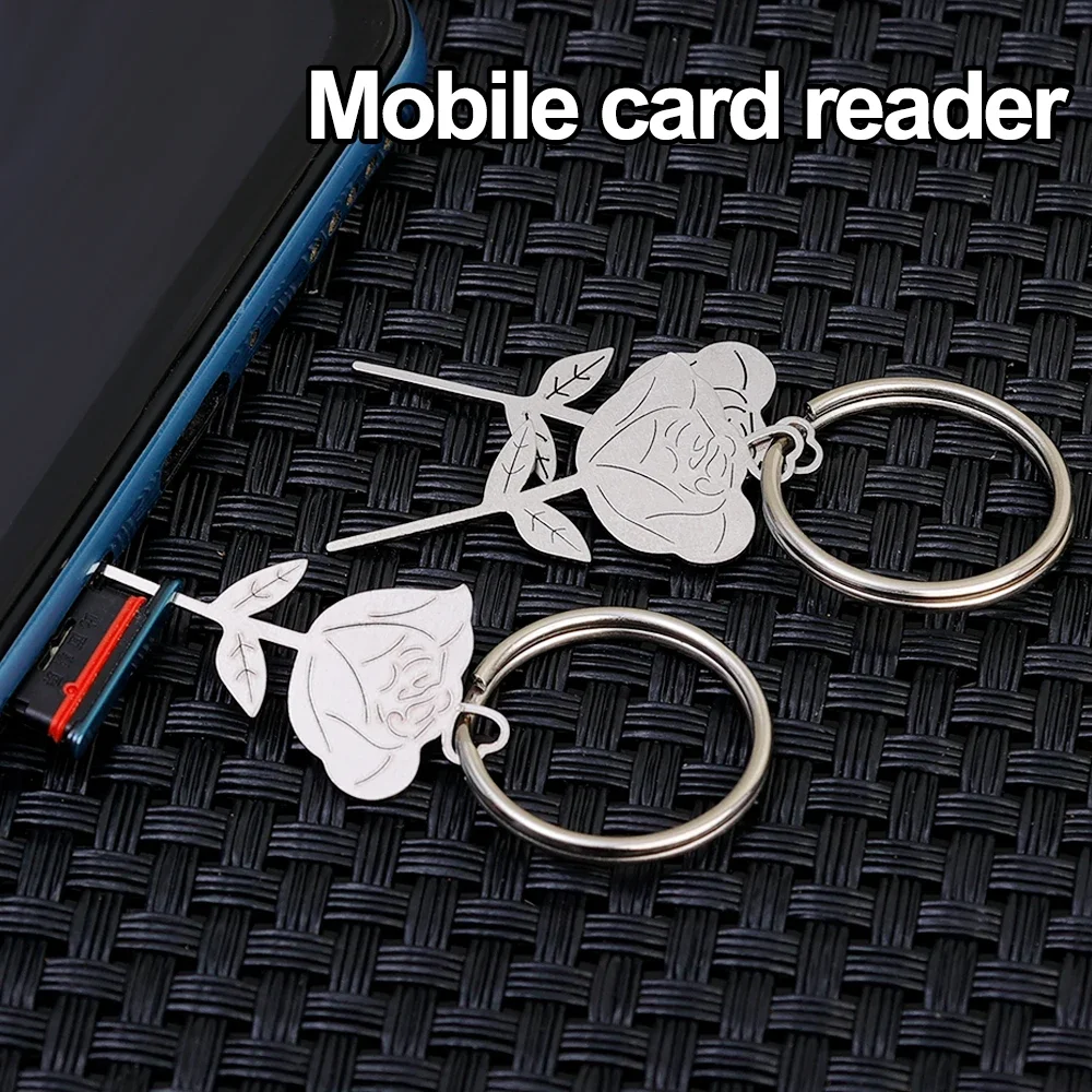 2 in 1 Rose Shaped Stainless Steel Sim Card Removal Needle Tray Eject Pins Keychain Keyring Universal SIMCard Openning Tool