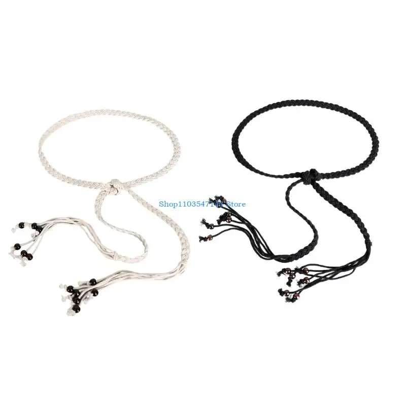 

P88B Tied Rope Belt Adjustable Waist Cord Crochet Cotton Waist Belt For Adult