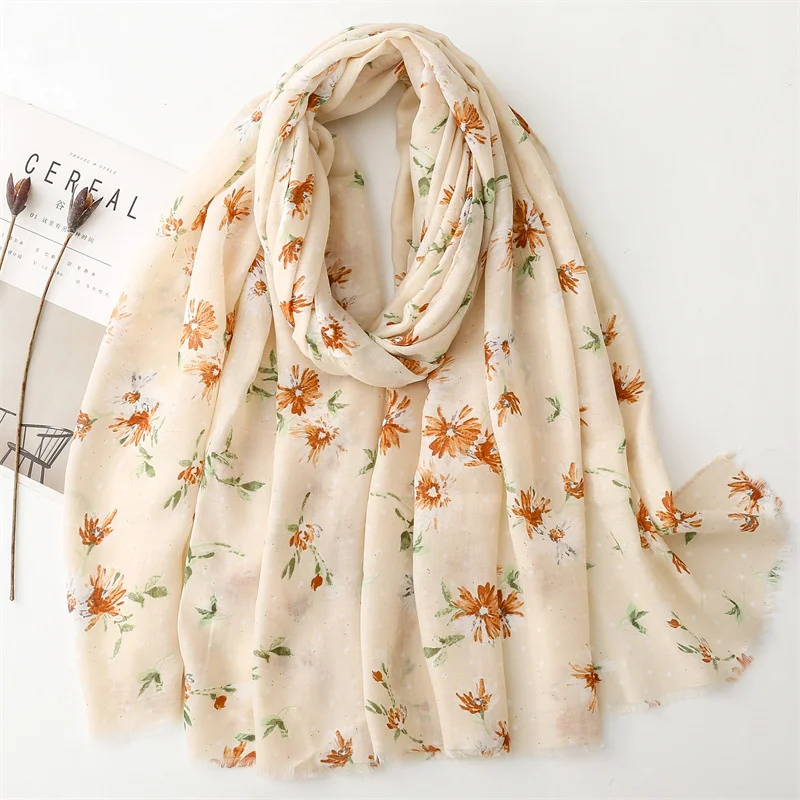 New Floret Cotton Pashmina Shawl Lady Wrap Warm Winter Scarves Autumn Design Print Female Foulard Beach Stoles Luxury Scarf