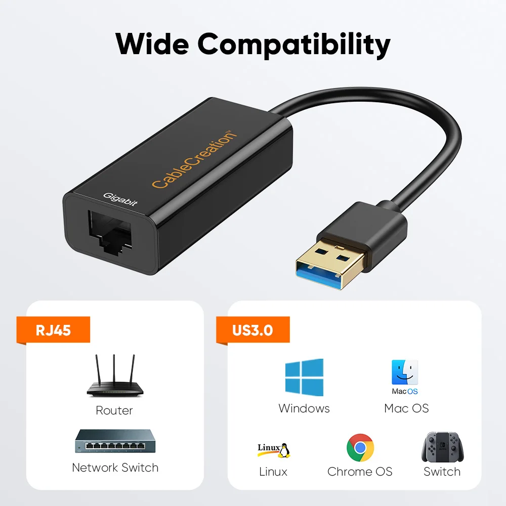 CableCreation USB to Ethernet Adapter USB 3.0 to 10/100/1000 Gigabit Wired LAN Network Adapter Compatible with Nintendo Switch