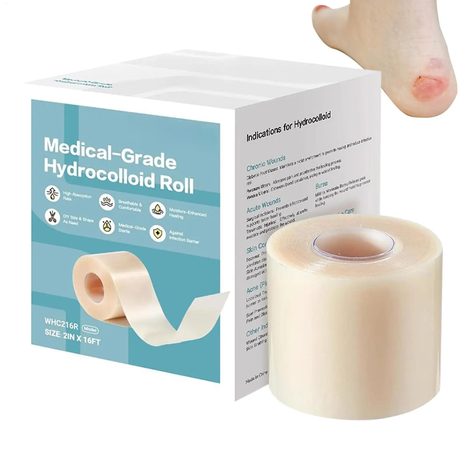 Hydrocolloid Patch Bandages 16.4ft Hydrocolloid Bandage Roll Waterproof Self-Adhesive For Face Body Burn Wound Care