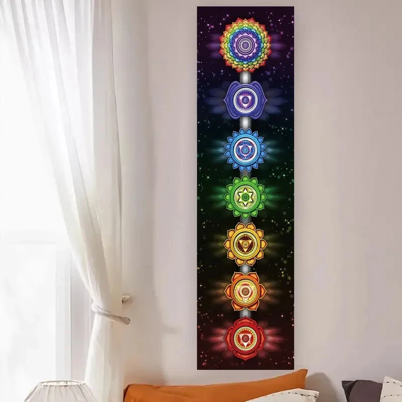 VIKAMA Colorful Chakra Flower Tapestry Vertical Yoga Meditation Wall Hanging Aesthetic Room Decor for Yoga Studio