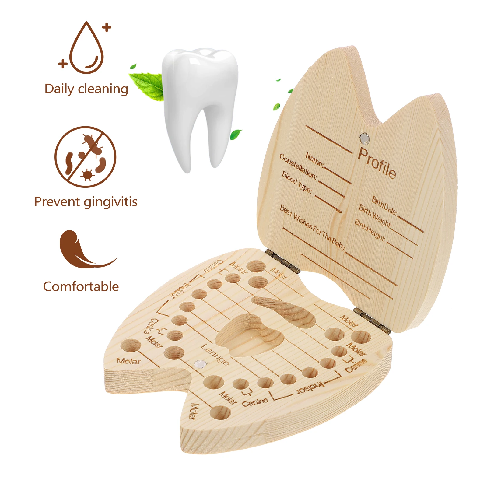 Baby Teeth Storage Box Toddler Wooden Holder Kids Keepsake for Hair Umbilical Cord Storage - Image 2