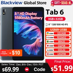 Blackview Tab 6  Tablet  8'' HD Display 3.5mm jack 5580mAh Battery WiFi 5MP Camera Android 11 E-reader Pad PC