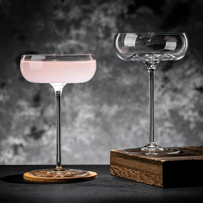 2Pcs Big Belly Cocktail Glasses Cups Transparent Champagne Glass Goblet Martini Glass Cup Creative Concave Bottom Tower Cups