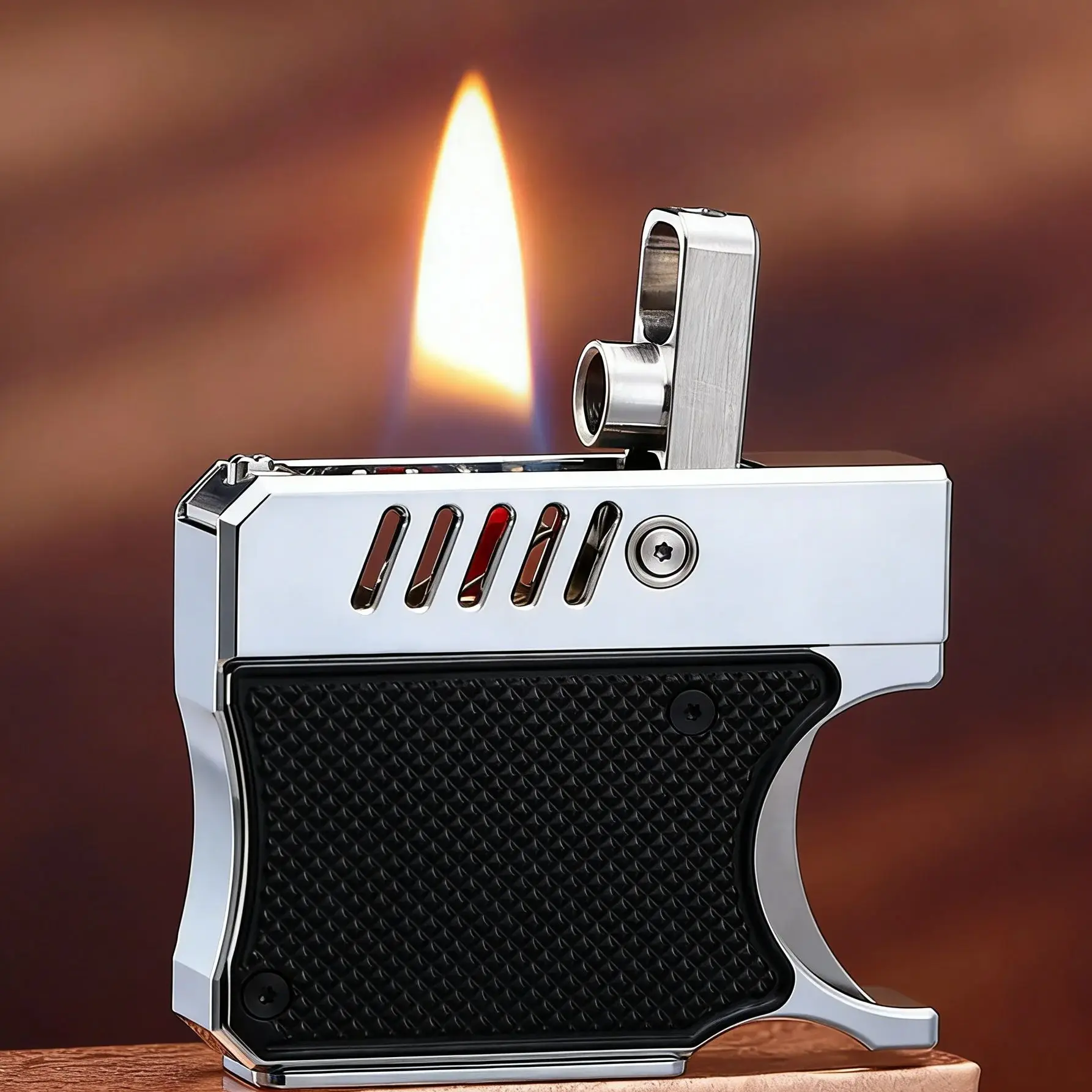 CNC Process Gun Trigger Design Kerosen Lighter Semi-Automatic Catapult Oil Lighter Safety Switch Brass Chrome Plating