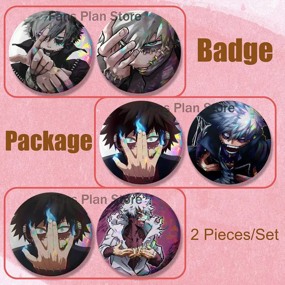 MHA My H-Hero D-Dabi Brooches For Backpack Accessories 25,32,44,58,75mm Round Enamel Pins 2-piece Set Cartoon Anime Badge