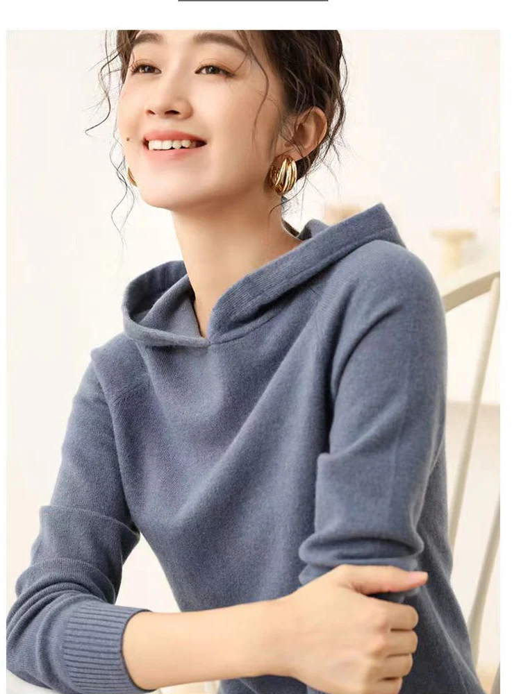 Women  Hooded Knitted Wool Sweater Pullover Jumprt Clothing  Female Warm Long Sleeve Sweater Tops Korean Casual Hoodie Jacket