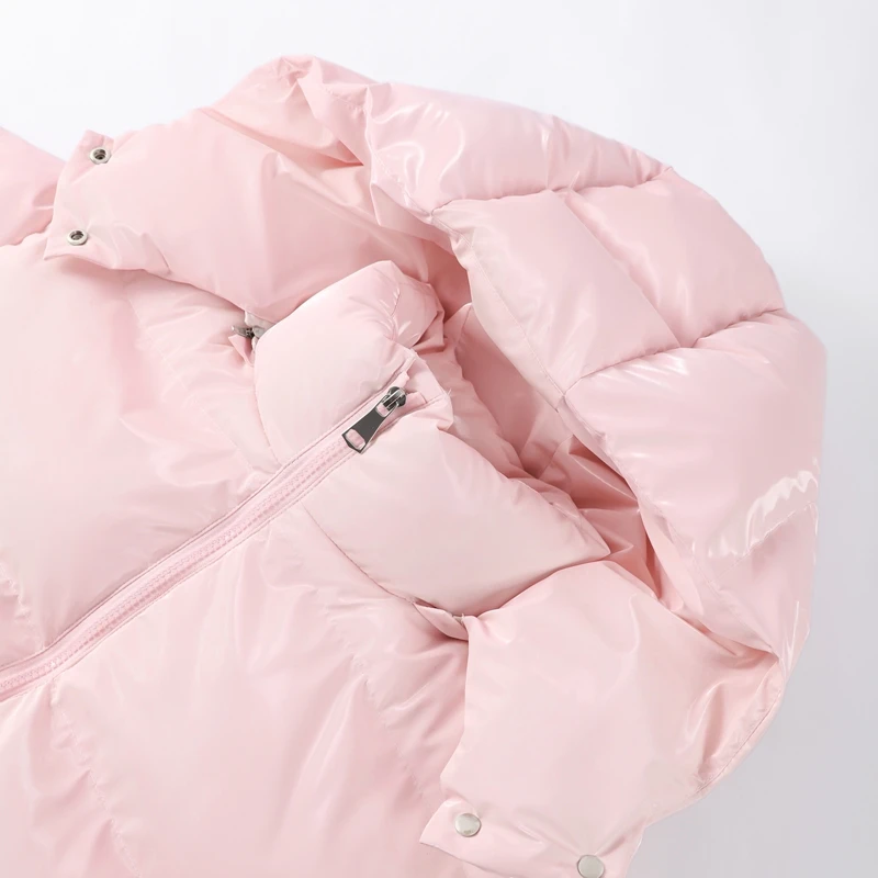Chic Reflective Fabric Lace Up Hooded Cotton Jacket Women Stand Collar Full Sleeve Zipper Warm Overcoat 2026 Winter Lady Outwear