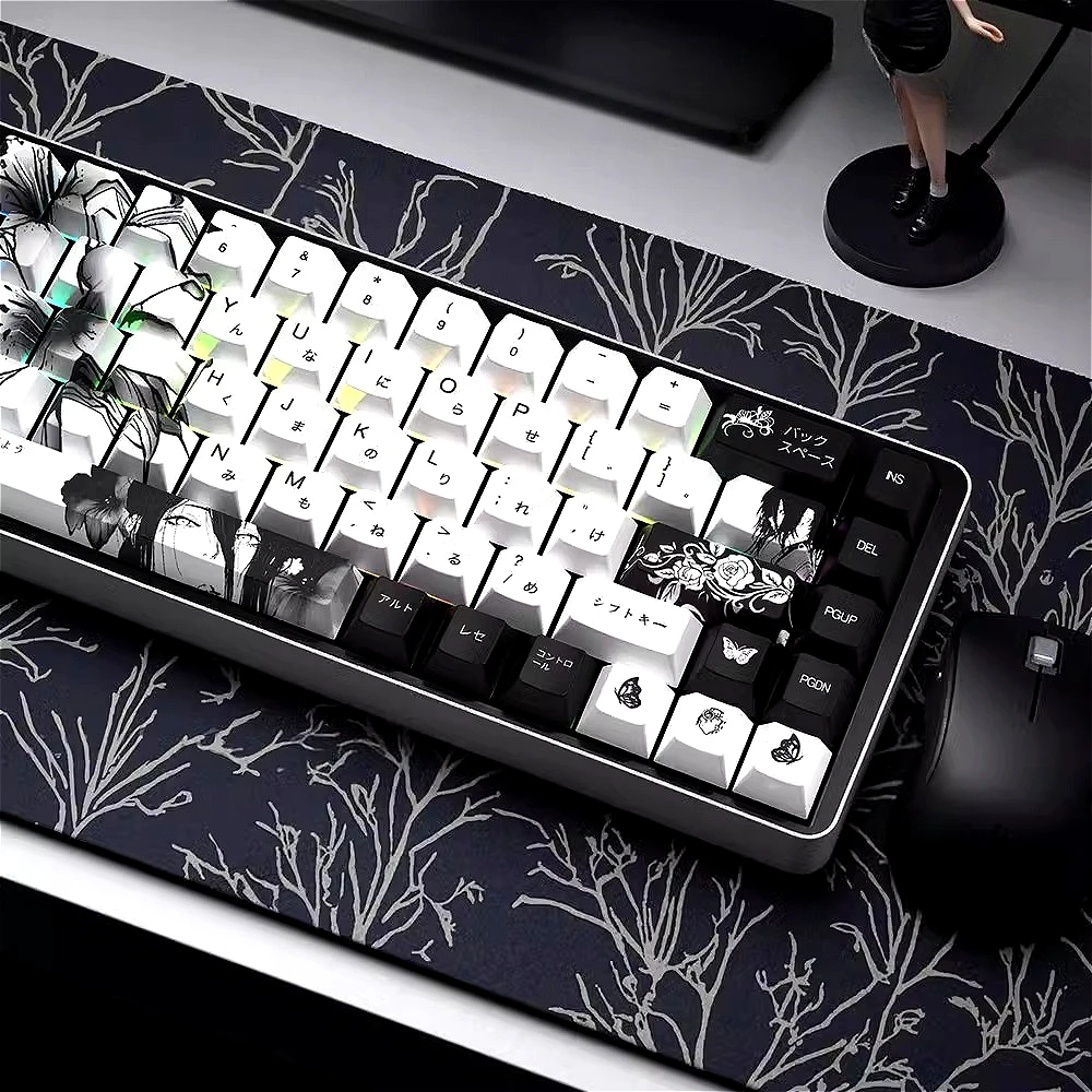 Riese Black Keycaps PBT Heat Sublimation Technology Cherry Height Keycap Set for MX Switch Mechanical Keyboards