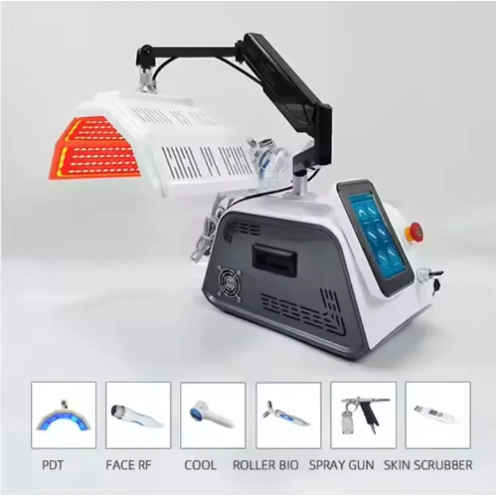 

Portable 6 in 1 Skin Care Skin Scrubber Black Head Removal Oxygen Spray 7 Color Face Lift LEDs-Light-Therapy Facial Machine
