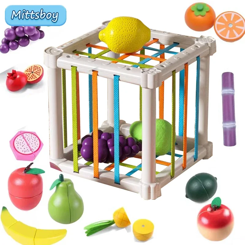 Simulation Magnetic Montessori Fruit Sesele House Lemon Grape Apple Durian Seasoning Baking Toy Wooden Educational Toys For Gift