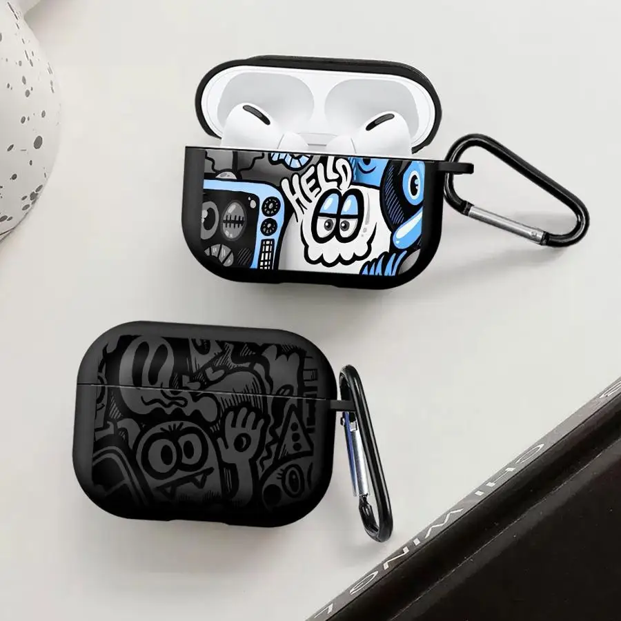 Funda para Airpods 3 Pro3 4 Pro2 2 Pro 1, funda para auriculares, funda súper genial con grafiti negro