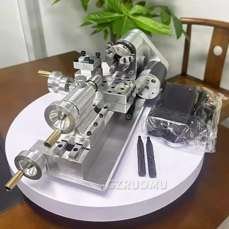 DIY Mesin Bubut Mini Multifungsi Rumah Tangga Kayu Buatan Sendiri Mesin Bubut Kecil Portabel Desktop Mesin Bubut Mikro 110V-220V 100-2500r/Menit