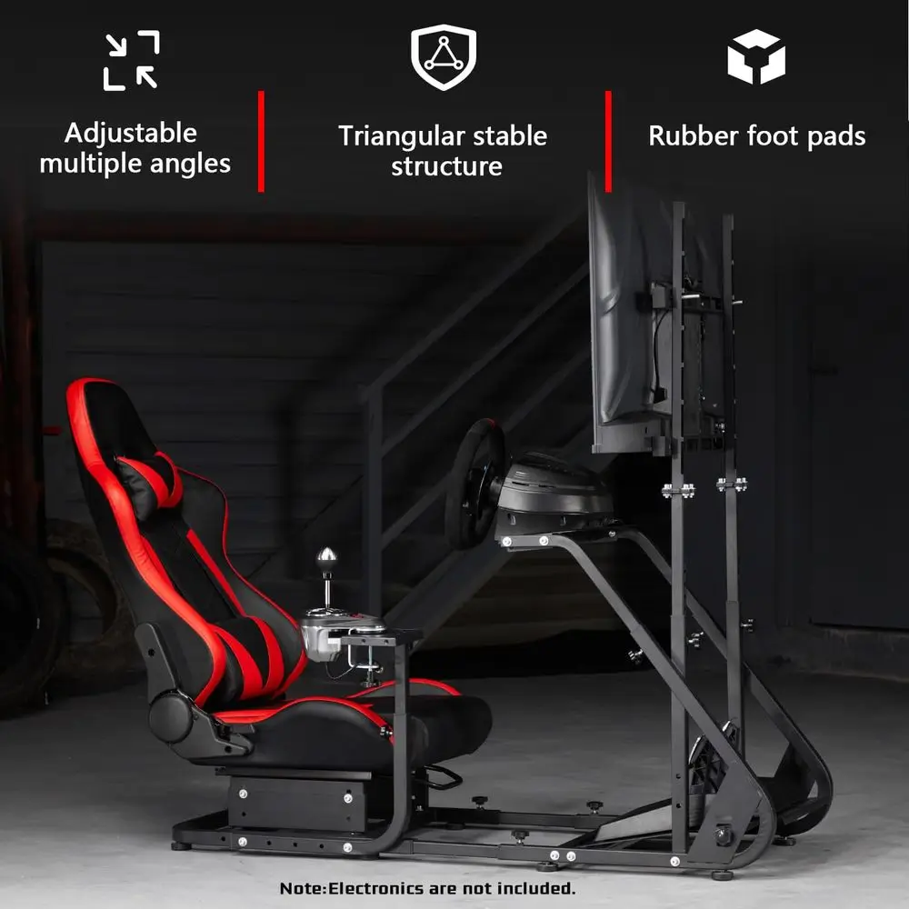 Racing Simulator Cockpit with Monitor Mount, Compatible with Logitech G25/G27/G29/G920 and Thrustmaster T150/T300, Red Seat, Exc