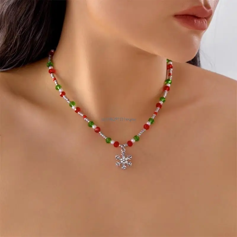 Delicate Beaded Snowflake Necklace Holiday Season Jewelry Gift For Her And Confidants