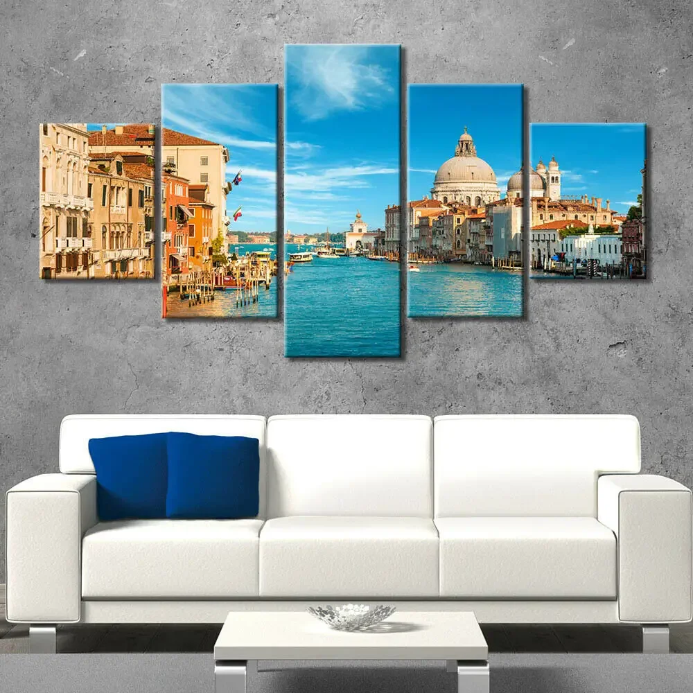 Romantic River Venice Italy 5 Panel Modular Paintings HD Prints Posters Canvas Wall Art Pictures For Living Room Home Decor