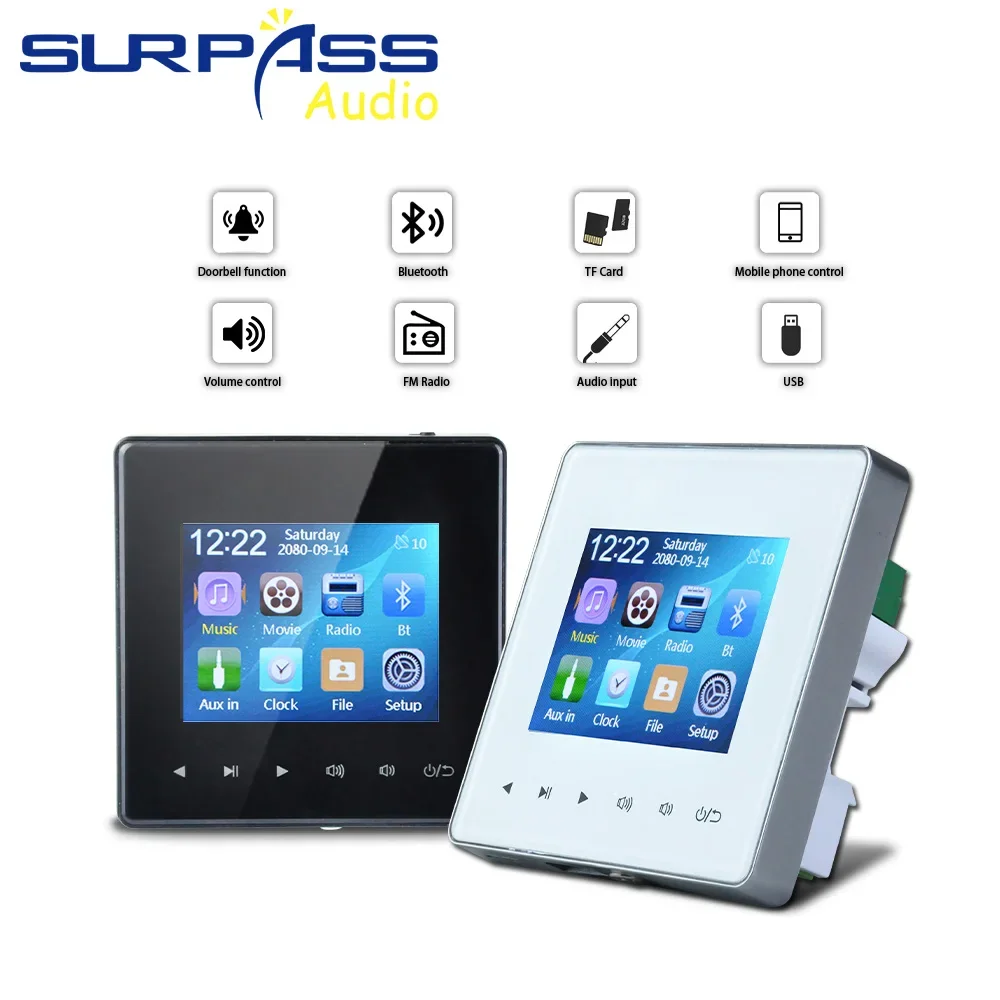 Mini amplificateur audio mural avec haut-parleur de plafond, clé tactile, compatible Bluetooth, FM haute puissance, système PA, HOGym, 2.8 pouces, 25W