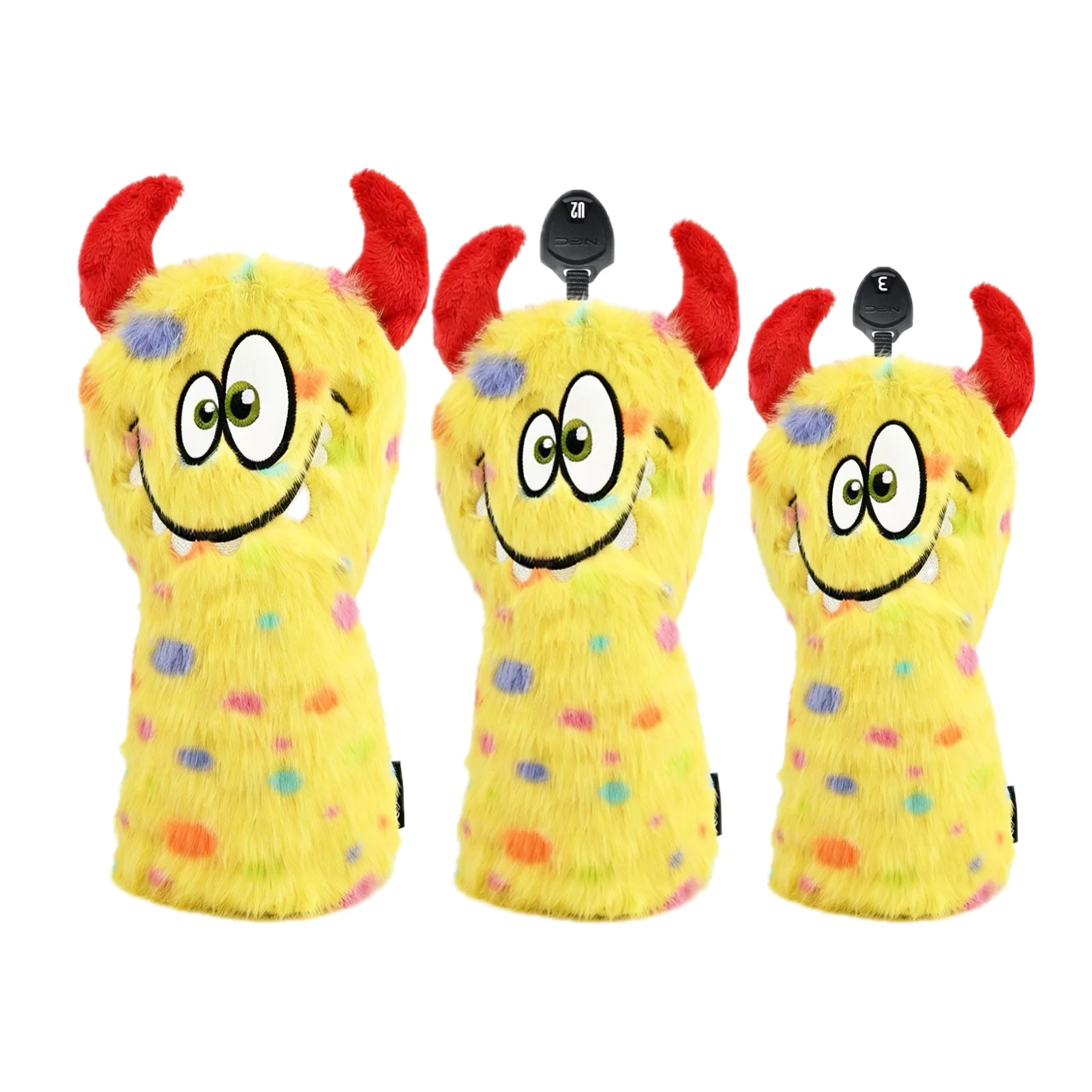 Golf Head Cover for Driver Fairway Wood Hybrid Putter Blade Club Headcover Soft Plush Monster Pattern with Adjustable Tag