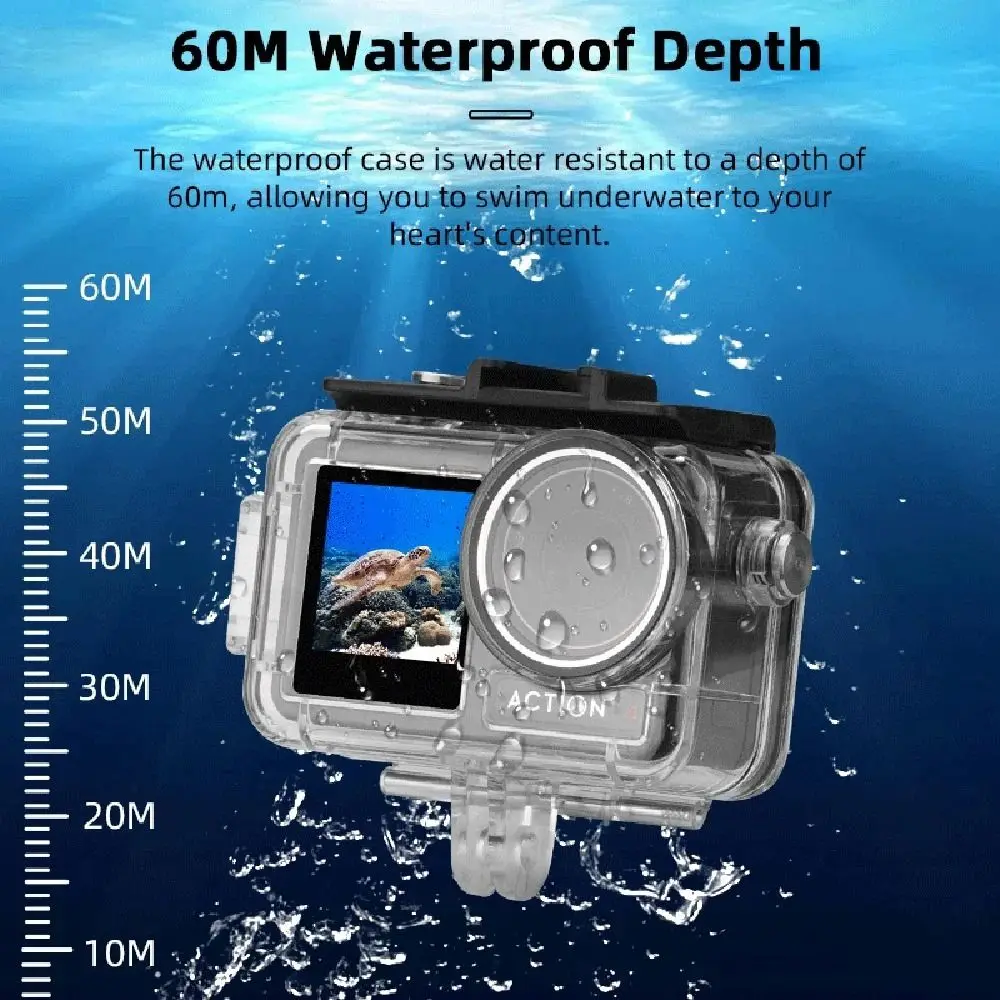 60M Camera Protective Shell Waterproof PC Action Camera Case Tempered Glass Transparent for DJI Osmo Action 5 Pro/4/3