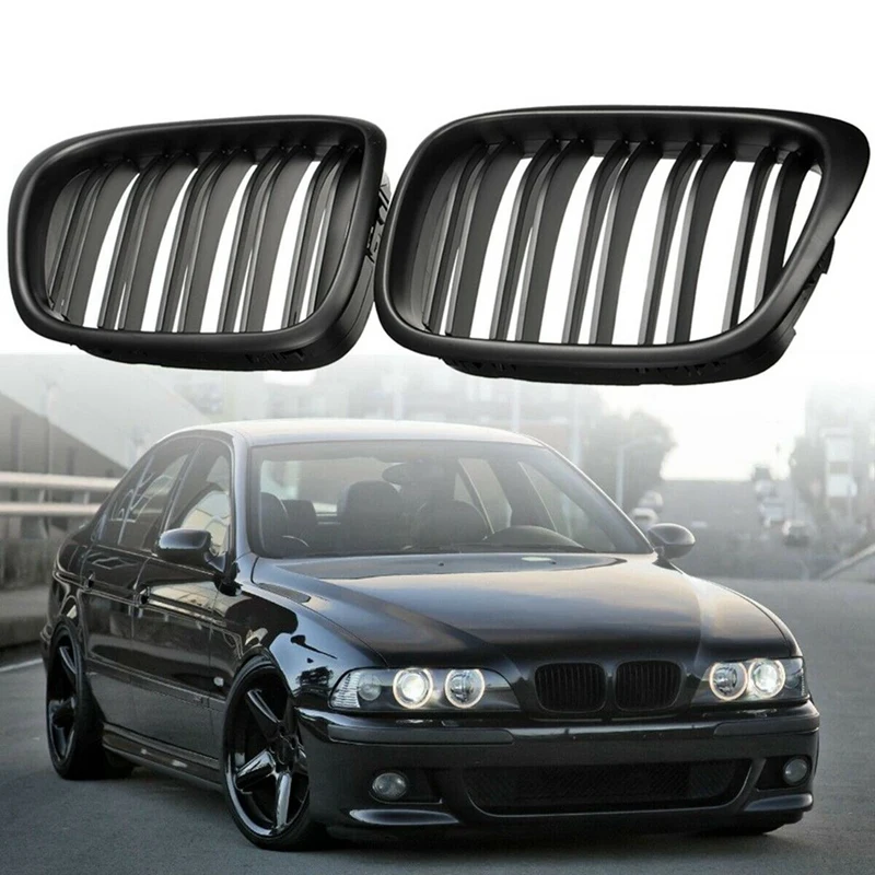 6X Front Bumper Kidney Grill Replacement Dual Slat Grilles For BMW E39 5 Series 525 528 1995-2004 Matte Black