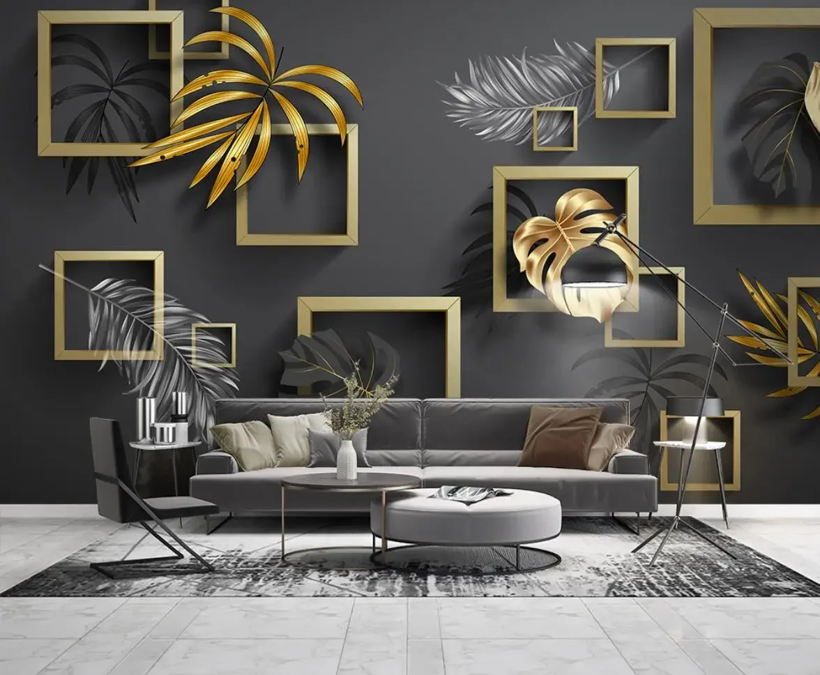 Custom wallpaper photo Golden tropical plant leaves animal TV background wall painting home decoration wallpaper wall stickers