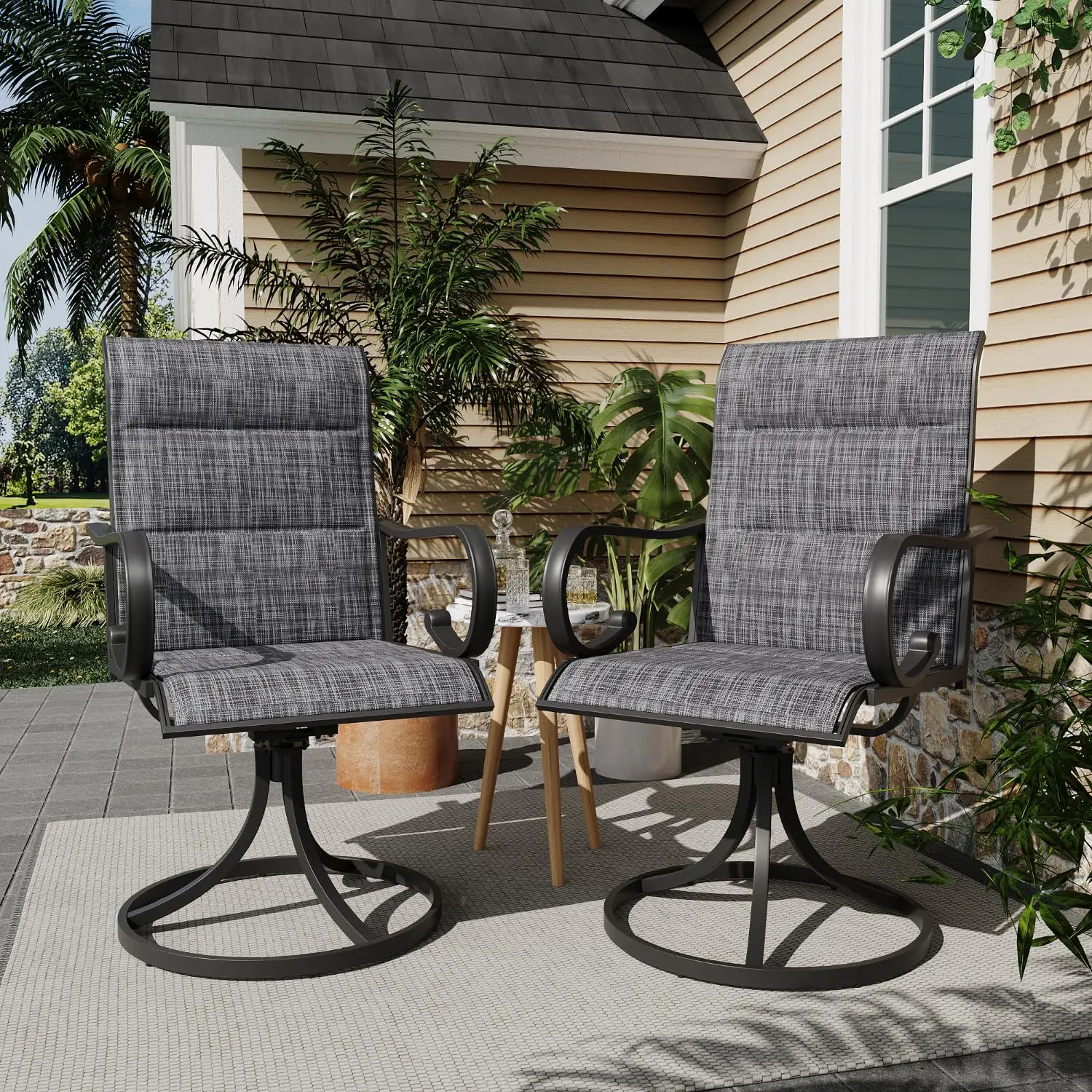 2 Pack High Back Textilene Swivel Rocker Chair Set E-Coating Metal Frame All Weather for Patio Garden ized