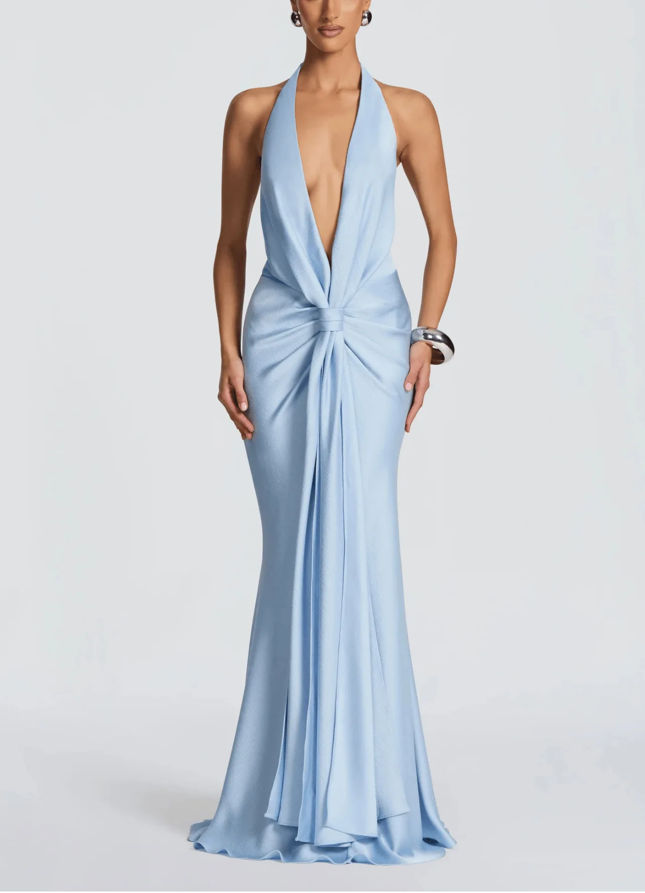 New European and American women's clothing, sexy and elegant neck deep V slim dress, floor mopping evening dress, long dress for