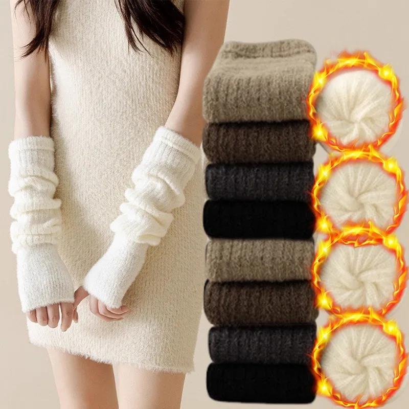 Mode Einfarbig Handgelenk Arm Wärmer Handschuhe für Frauen Kälte Beweis Winter Warme Arm Hülse Gestrickte Weiche Gestapelt Fingerlose Fäustlinge