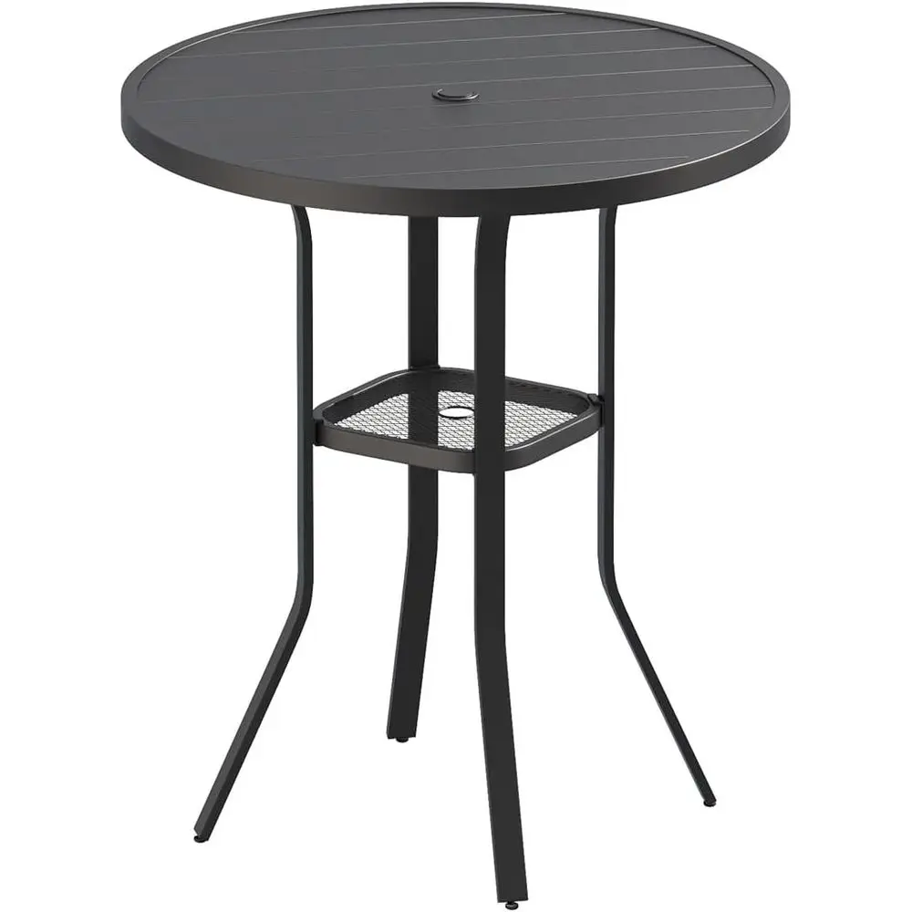 

35.5 Round Bar Table, Adjustable Umbrella Hole, Black, Outdoor Patio Furniture