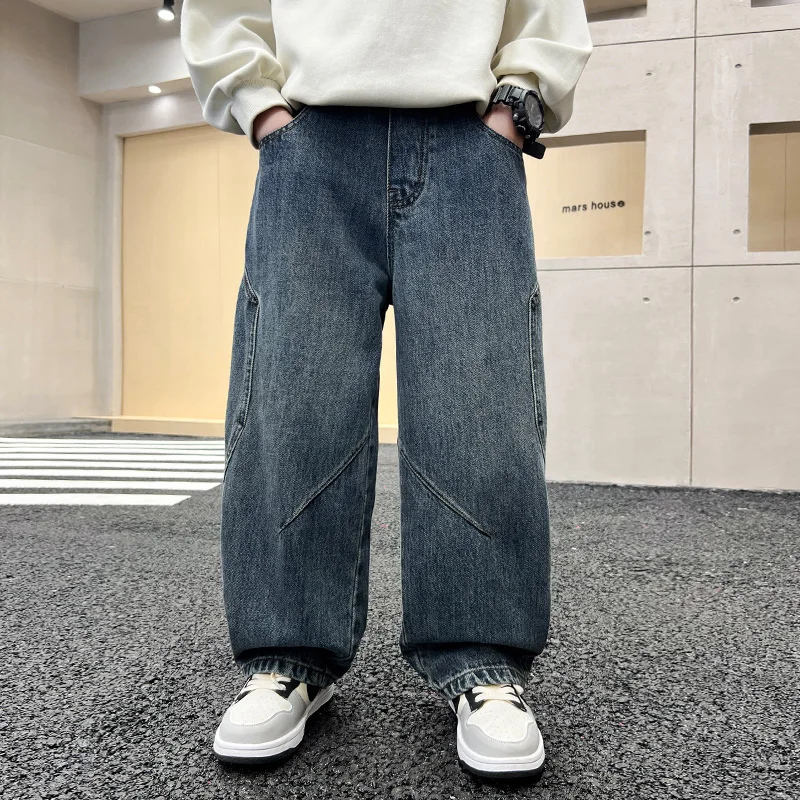 New Spring Children Luxury Jeans Pants for Teen Boys School Casual Jeans Kids Classic Designer Denim Trousers 5 6 7 8 9 11 13 14