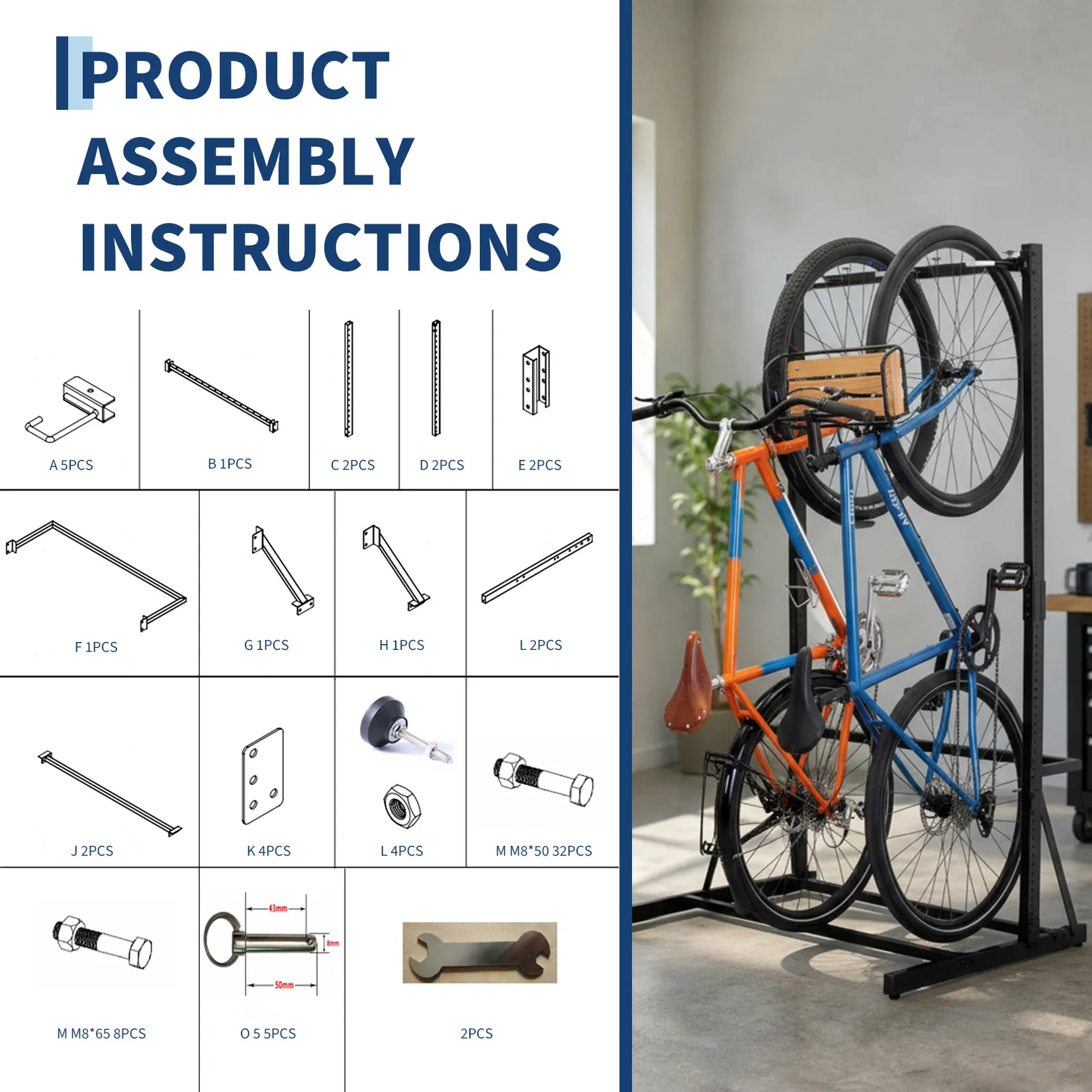 Vertical Bike Rack Garage Storage System for 5 Bikes | Freestanding Bike Rack Heavy Duty Floor Bike Stand Bicycle Organizer for Road Mountain Hybrid Kids Bikes